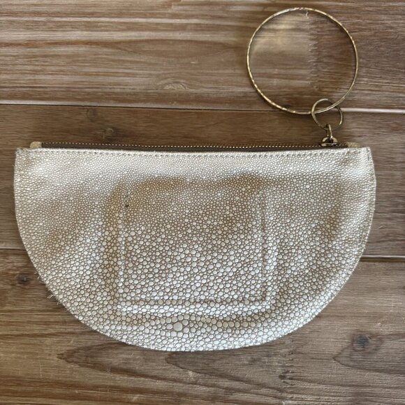 Rebecca Norman Ivory Sting Ray Leather Crescent Gold Bracelet Evening Clutch Bag - Picture 5 of 10